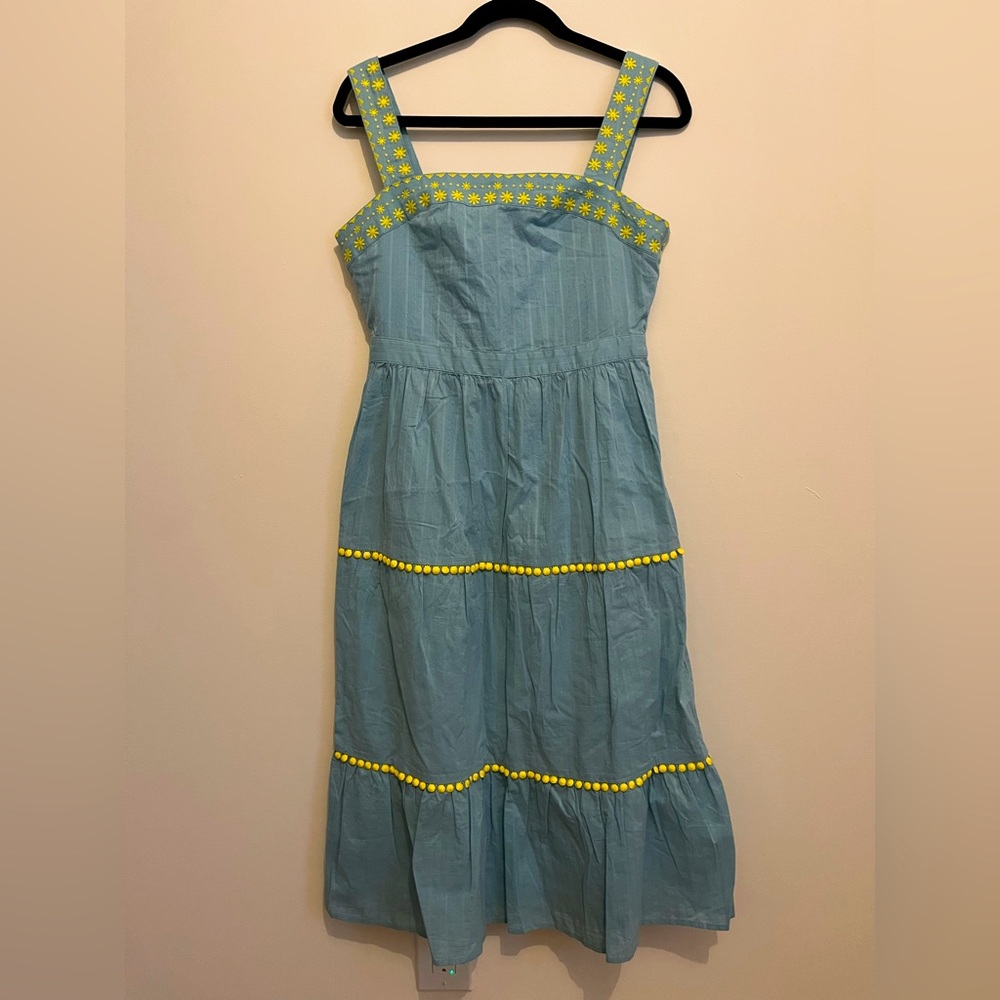 Boden Midi Dress - Blue & Bright Yellow, Size 6